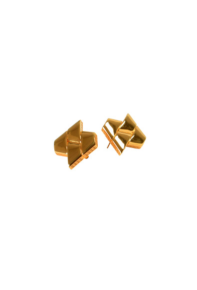 Versace Gold Color Metal Logo Print Earrings
