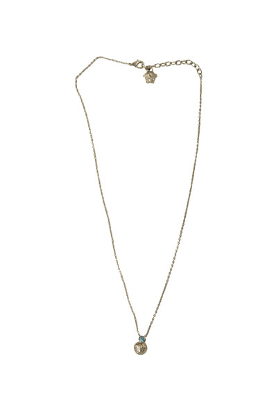 Versace Silver Color Medusa & Blue Crystal Metal Chain Necklace Pendant