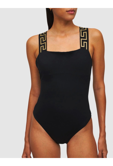 Versace Women's Greca Border One Piece Black Swimsuit 