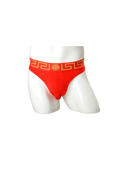 Versace Men's Red&Gold Border Stretch Thong Underwear