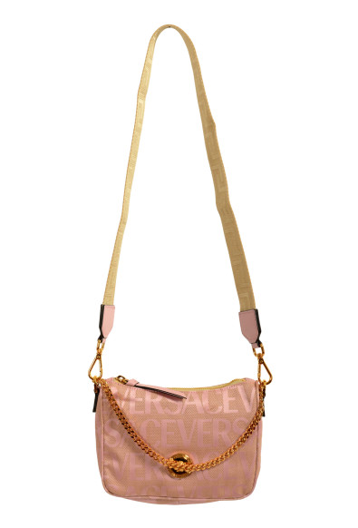 Versace Women's Pink Logo Print Gold Medusa Small Hobo Handbag Shoulder Bag
