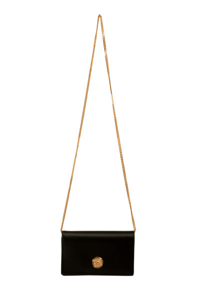 Versace Women's Black Silk&Leather Sparkle Medusa Head Mini Chain Crossbody Bag