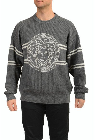 Versace Men's 100% Wool Knitted Jacquard Medusa Pullover Sweater