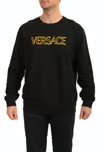 Versace Men's Black Logo Print Crewneck Sweatshirt