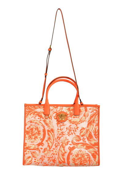 Versace Barocco Rafia & Leather Gold Medusa Head Large Tote Handbag Shoulder Bag