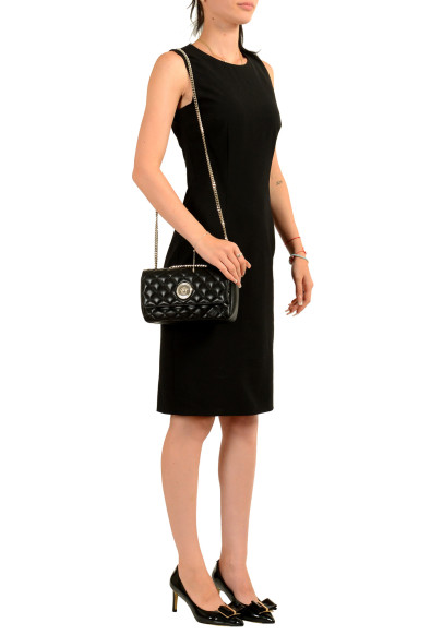 Versace Women's Black Leather Silver Medusa Quilted Small Handbag Shoulder Bag: Picture 2