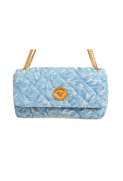 Versace Women's Blue Jacquard Gold Medusa Quilted Handbag Shoulder Bag: Picture 2