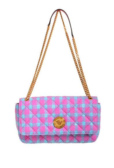 Versace Women's Wool Lurex Jacquard Gold Medusa Quilted Handbag Shoulder Bag