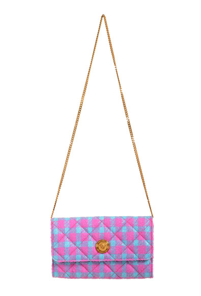 Versace Women's Wool Lurex Jacquard Gold Medusa Quilted Clutch Shoulder Bag