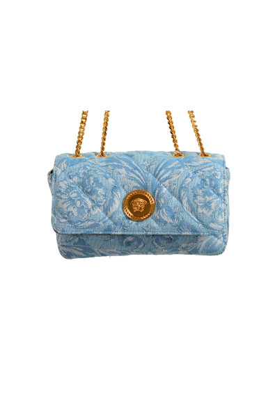 Versace Women's Small Blue Jacquard Gold Medusa Quilted Handbag Shoulder Bag: Picture 2