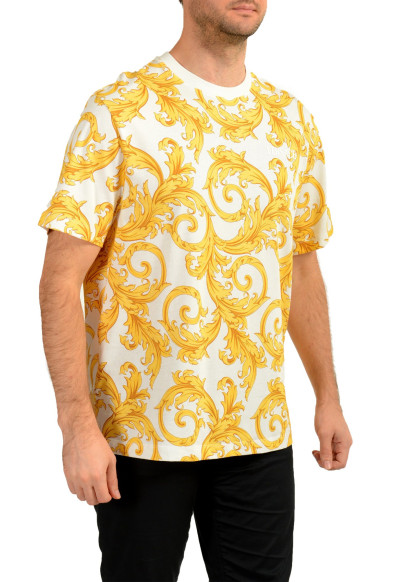 Versace Men's Gold Barocco Print On White Short Sleeve T-Shirt