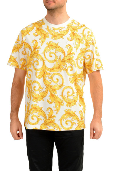 Versace Men's Gold Barocco Print On White Short Sleeve T-Shirt: Picture 2