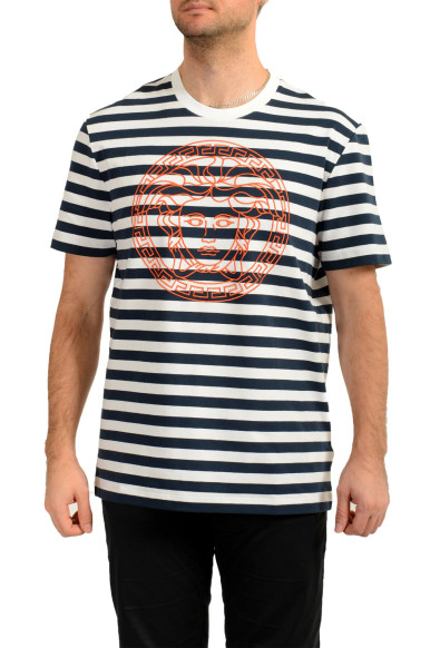 Versace Men's Medusa Head Embroidery Striped Short Sleeve T-Shirt 