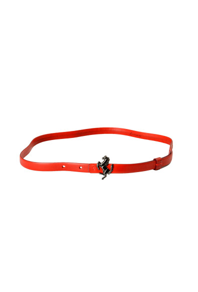 Scuderia Ferrari Women's Red Leather Skinny Buckle Decorated Belt