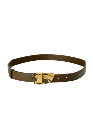 Burberry "Shield Split EKD" Military Green Leather Buckle Decorated Belt: Picture 2