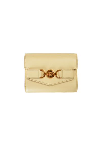 Versace Women's Beige & Silver Medusa 100% Leather Compact Wallet
