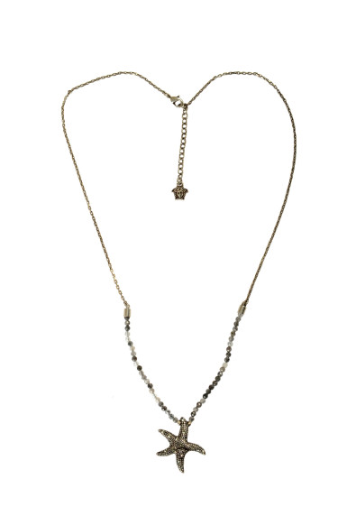 Versace Silver Color Metal & Strass Chain Necklace Pendant