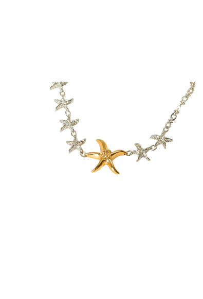 Versace Silver & Gold Color Metal Strass Stars Shaped Chain Necklace Pendant: Picture 2
