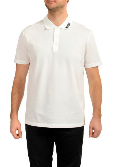 Versace Men's White Logo On Collar Short Sleeve Polo Shirt