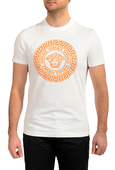 Versace Men's White/Calendula Medusa Head Print Short Sleeve T-Shirt