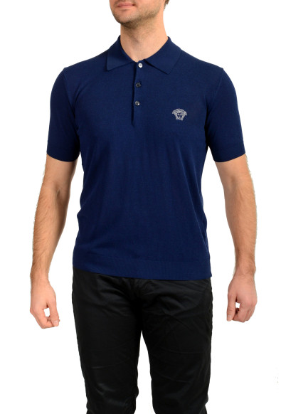 Versace Men's Blue Medusa Piquet Embroidery Knit Polo Shirt