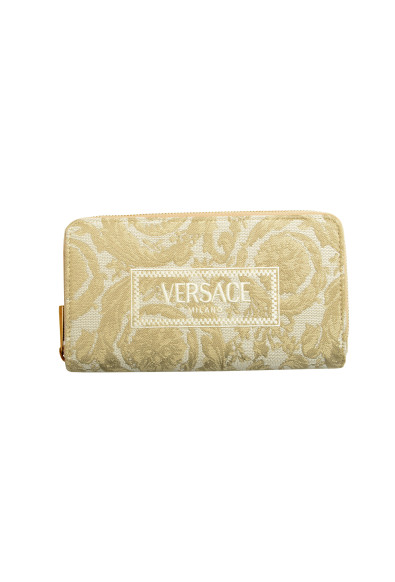 Versace Women's Beige Logo Embroidery Jacquard Zip Around Wallet