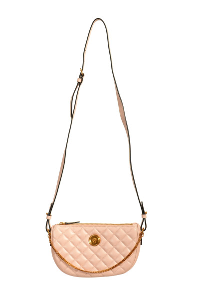 Versace Women's Leather Gold Medusa Quilted Half Moon Chain Handbag Shoulder Bag