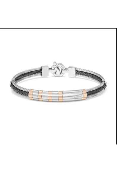 BARAKA Men's BR312901ROAC200002 Rose Gold Black PVD White Diamond Bracelet