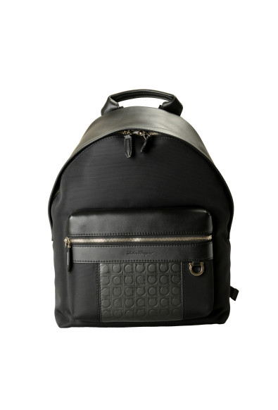 Salvatore Ferragamo Unisex Black Leather & Canvas Logo Print Backpack