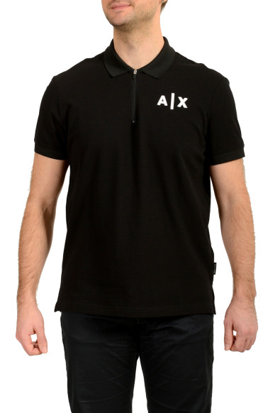 Armani Exchange Men's Black Logo Embroidered Short Sleeve Polo Shirt