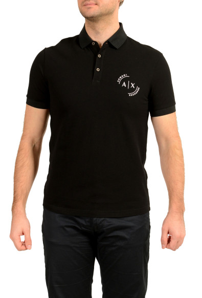 Armani Exchange Men's Black Logo Embroidered Short Sleeve Polo Shirt
