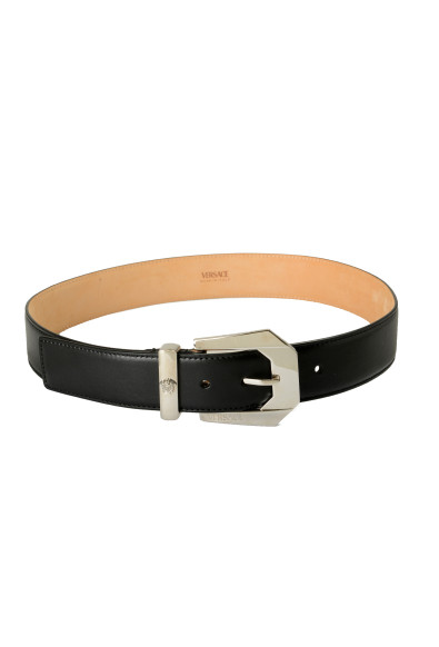 Versace Black 100% Leather Silver Decorated Buckle Belt: Picture 2