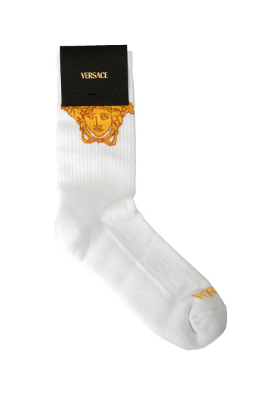 Versace White & Gold Medusa Head Athletic Socks