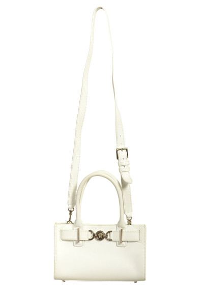 Versace Women's White 100% Leather Silver Medusa Head Tote Handbag Shoulder Bag