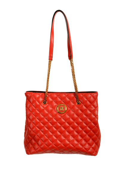 Versace Women's True Red 100% Leather Quilted Handbag Shoulder Bag