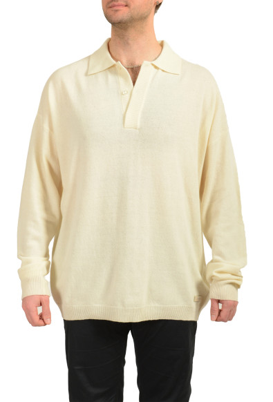 Scuderia Ferrari Men's Ivory 100%Wool Polo Style Pullover Sweater