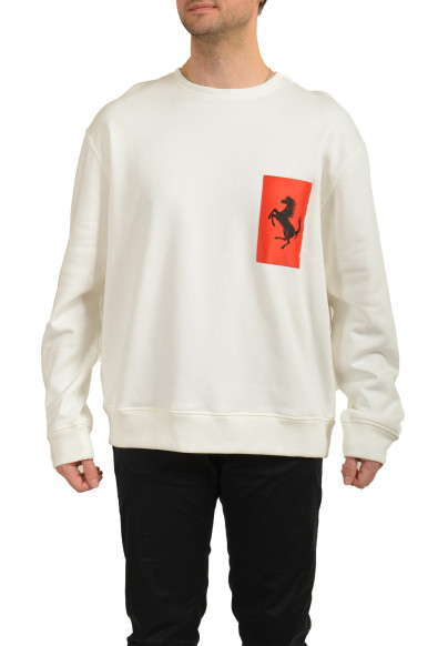 Scuderia Ferrari Men's White C-Neck Label Pocket Sweater Sweatshirt