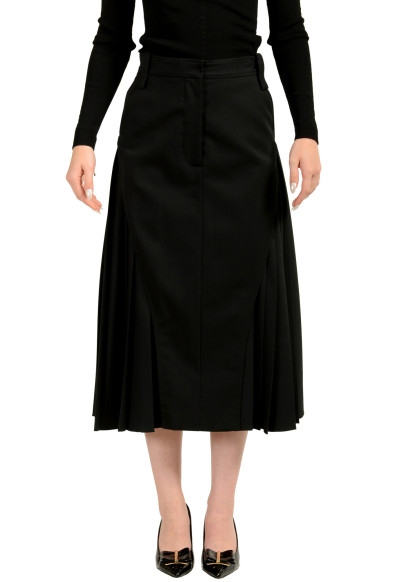 Scuderia Ferrari Women's Black Pleated Midi Wool Blend Skirt