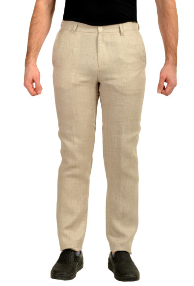 Hugo Boss "C-Genius-262" Stone Beige Linen Flat Front Pants 