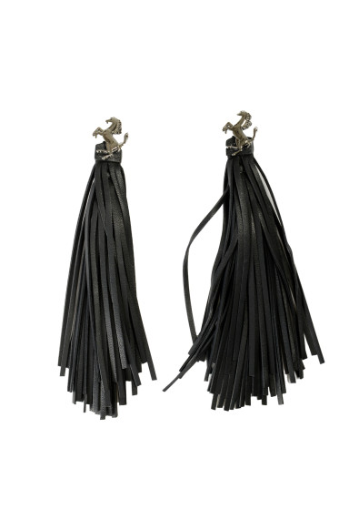 Scuderia Ferrari Prancing Horse Earrings With Black Leather Tassel