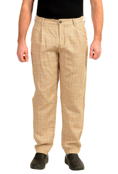 Hugo Boss "Samson1" Beige Linen Plaid Pleated Front Pants