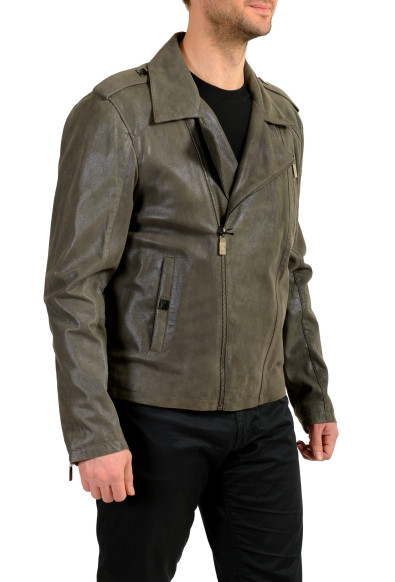 Versace Collection Men's 100% Leather Gray Full Zip Bomber Jacket : Picture 2