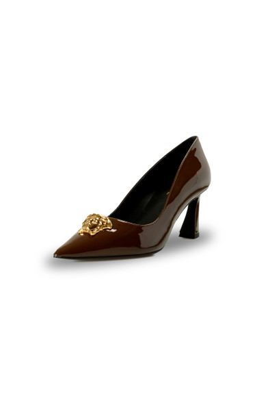 Versace Women's Gold Medusa Chocolate Patent Leather Pump Shoes