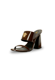 Versace Women's Chocolate Leather Gold Medusa Mules Sandals Shoes