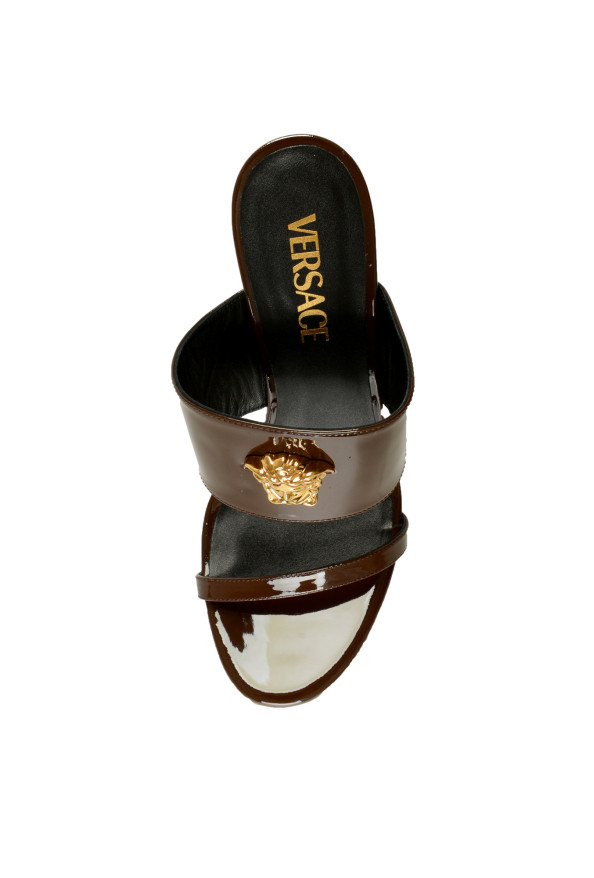 Versace Women's Chocolate Leather Gold Medusa Mules Sandals Shoes: Picture 7