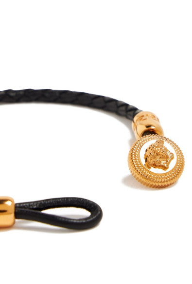 Versace Black Braided Leather Gold Color Medusa Head Bracelet : Picture 2