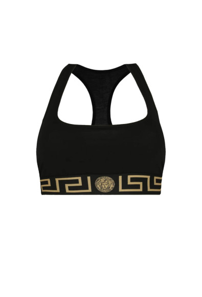 Versace Women's Black Gold Stretch Greeca Border Bra 