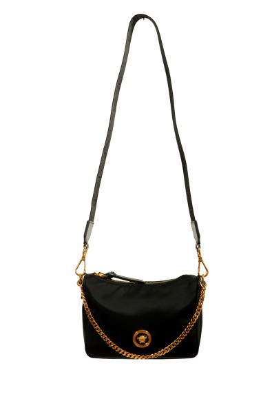 Versace Gold Medusa Black Nylon Small Hobo Handbag Shoulder Bag