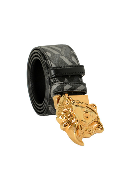 Versace Leather/Canvas Medusa Head Decorated Reversible Belt