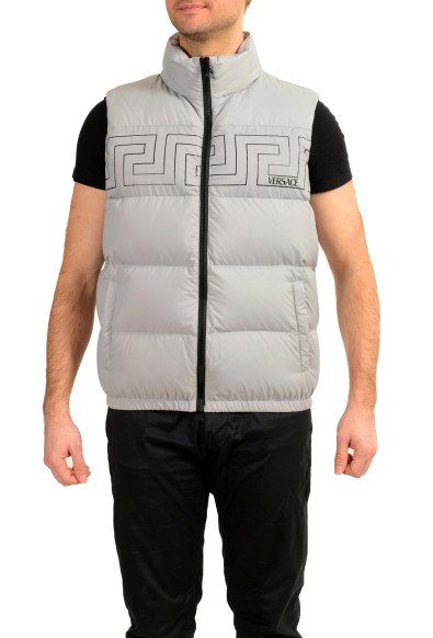 Versace Men's Gray Greca Print Down Sleeveless Jacket Puffer Vest